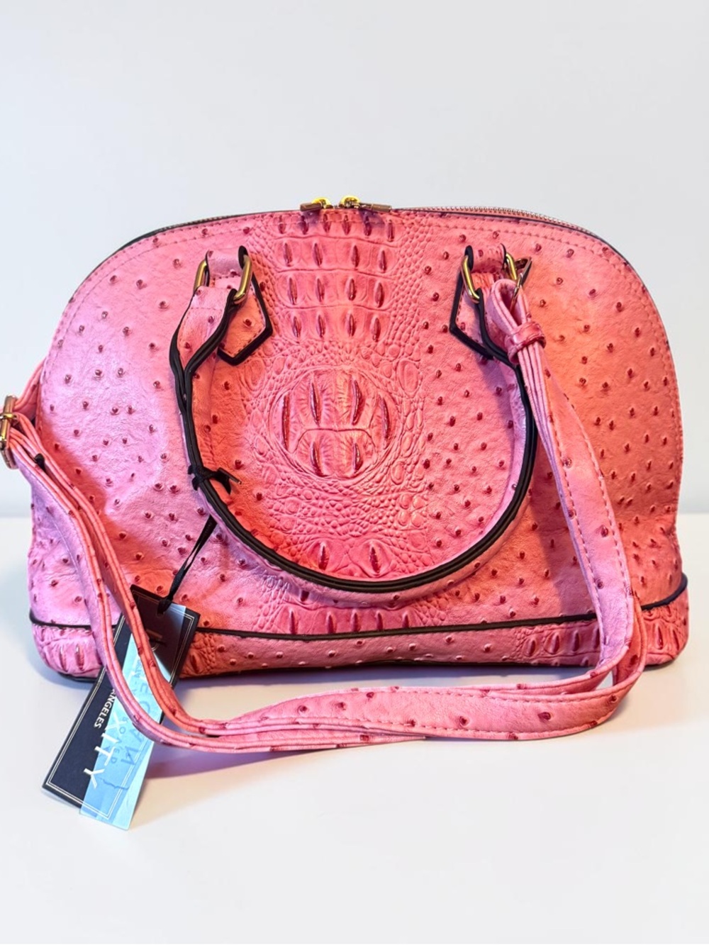 Deluxity Los Angeles pink crocodile dome satchel bag
